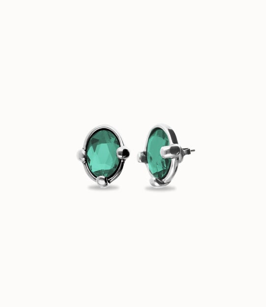 Studs with oval green faceted crystal